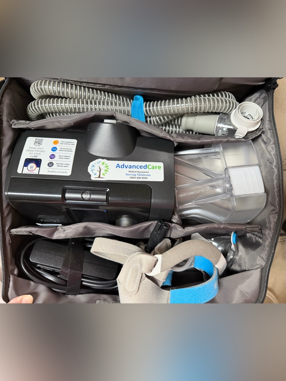 ResMed CPAP Device with Black Unit and Gray Tubing